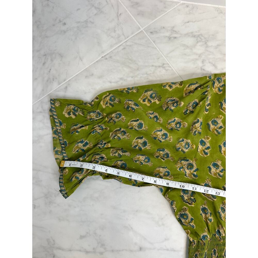 Fox & Mermaid Block Print Boho Maxi Dress Green Cottagecore XL - Picture 7 of 9